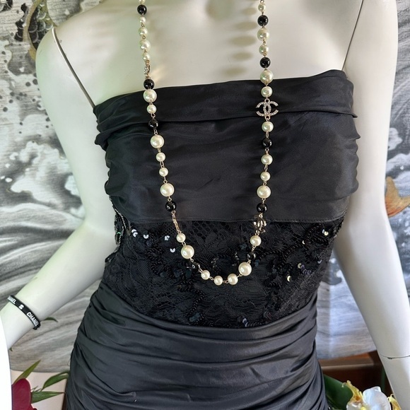 BLACK SILK STRAPLESS SHEATH COCKTAIL DRESS SAKS 5TH AVENUE JEAN MARC SFEZ SMALL - Picture 4 of 9